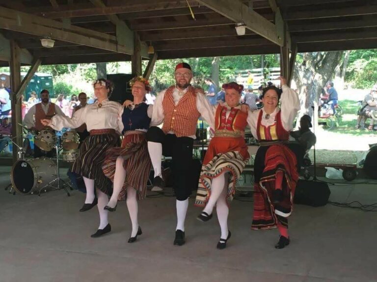 group dancing in a line